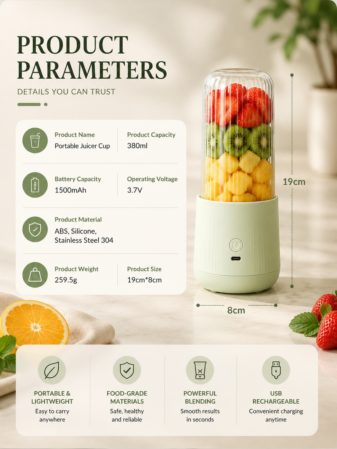 Portable Mini Smoothie Blender – Cordless & Rechargeable