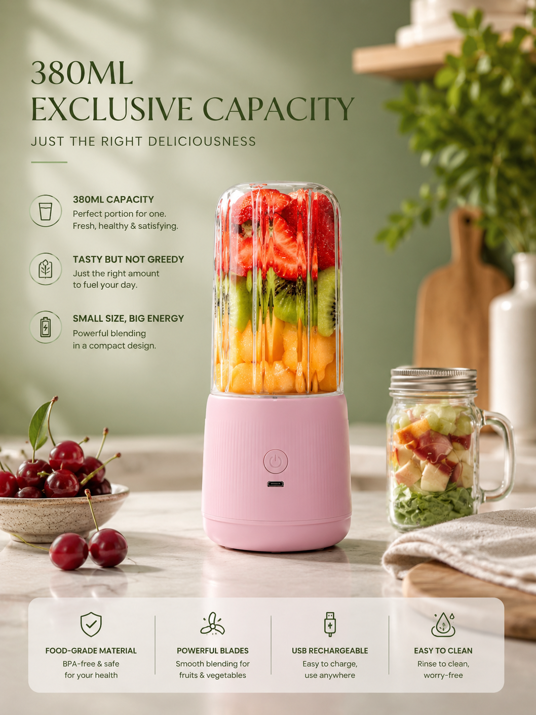 Portable Mini Smoothie Blender – Cordless & Rechargeable