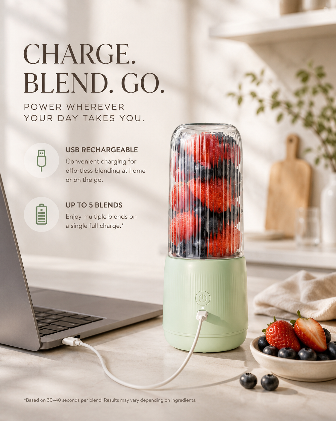 Portable Mini Smoothie Blender – Cordless & Rechargeable