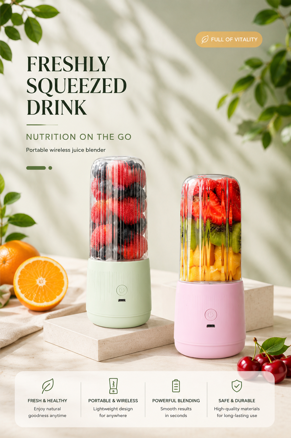 Portable Mini Smoothie Blender – Cordless & Rechargeable