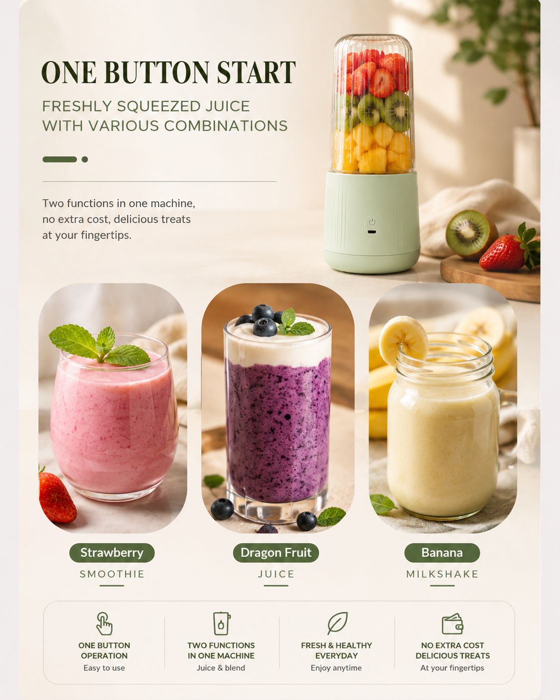 Portable Mini Smoothie Blender – Cordless & Rechargeable